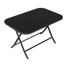 Black Outdoor 120cm Metal Folding Glass Table with Parasol Hole