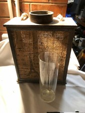  Wooden Box Lantern with Rope for hanging + Glass Candle Holder