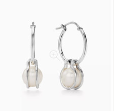 GENUINE TIFFANY & Co. Pearl Hoop Earrings in Sterling Silver