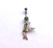 Belly Navel Bar Surgical Steel Double Crystal Gem with Tinkerbell Charm
