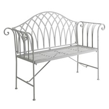 Charles Bentley Decorative Wrought Iron Outdoor Rustic Bench - Grey