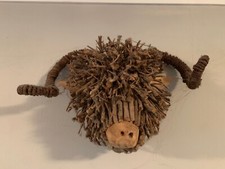 Voyage Maison Ram sheep Head Wooden Wall Sculpture Willow  Rattan ornament