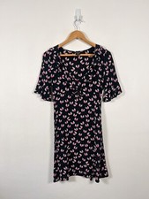 Kate Moss Top Shop Dress Size 10 Black Mini Tea Flying Hearts Print Short