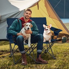 Double Lawn Chair Oversized Heavy Duty Foldable Outdoor Blue