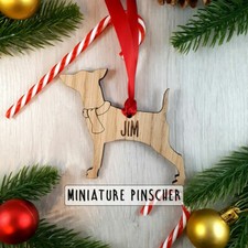 Personalised Dog Wooden Oak Decoration - Christmas Tree gift- Miniature Pinscher