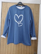 New blue heart print fleece lined tunic-style Top Size L 16/18