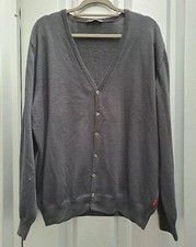 Falke Size 54 Grey V Neck Long Sleeve Cardigan Virgin Wool Cotton Blend