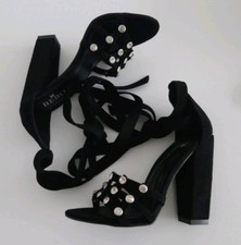 Bebo Black Faux Suede Wrap Around Strappy Jewel Stud Heels - Size 3 - BNWT