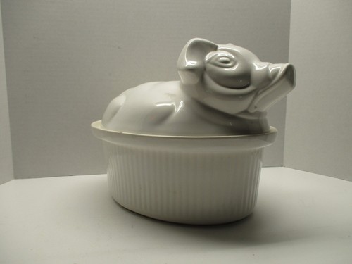 Vintage ceramic white pig - vintage,