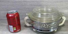 oven casserole bowl lidded  round plated handled stand kitchen Phoenix Pyrex vtg