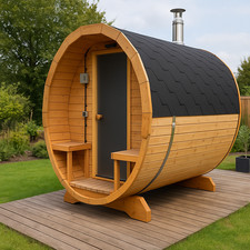 Premium Outdoor Barrel Sauna 4 Person Wood-Fired Handcrafted in Lithuania New