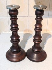 IKEA Wooden Candlesticks Carved Brown Tall home decor candle holders Turned 
