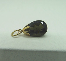 Authentic Czech Moldavite pear pendant Certified 9ct Gold tulip setting Boxed