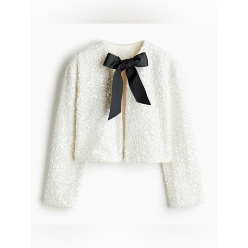 White sequin cropped jacket - cropped,