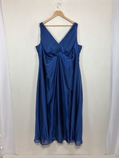 Ann Harvey Gown Dress Size UK 22 Blue Satin Sleeveless Formal Occasion Event