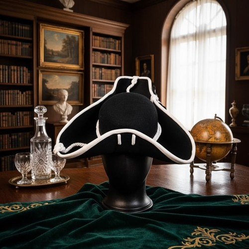 Black felt tricorn pirate hat - felt,