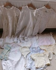 Vintage Antique Baby Clothes Christening Knit Bonnet Socks Vest