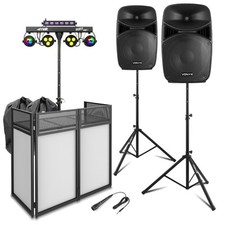 Vonyx VPS152A 15" Active DJ Speaker Setup with PartyBar10 LED Lighting & Booth