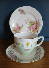 Vintage Mixed Fine Bone China Tea Trio Cup Saucer Side Plate Floral Patterns VGC