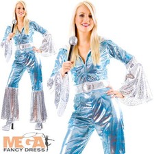 Waterloo Blue 1970s Ladies Fancy Dress Dancing Queen 70s Funk Adults Costume
