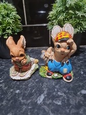 Woodlander Rabbit PAUL & ROBERT Hand Painted Stoneware figures