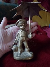 Vintage Brass Figurine Young Farm Boy Holding an Umbrella