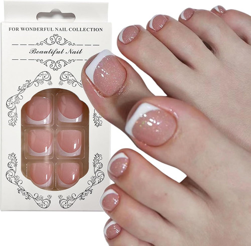 Glitter french false toe nails - glitter,