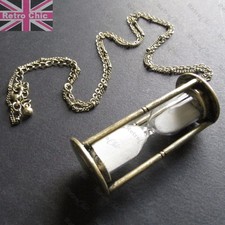LARGE HOURGLASS pendant VINTAGE BRASS SAND TIMER GLASS VIAL long NECKLACE