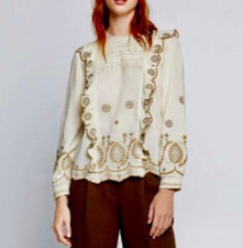 ✩Romantic *ZARA* Regina Embroidered Ruffled Lace Boho Blouse Top Smock L✩