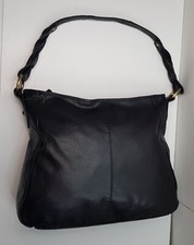 F&F WOMENS BLACK REAL LEATHER SHOULDER HANDBAG BAG WITH HANDLE AND ZIP
