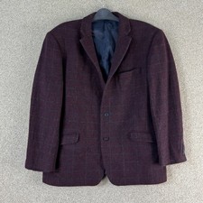 Brook Taverner Mens Wool Blazer 48R Burgundy Check Smart Winter Gift