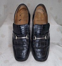 Loake Cromwell Buckle Men’s Slip On Dress Formal Shoes Size 9 Crocodile Black