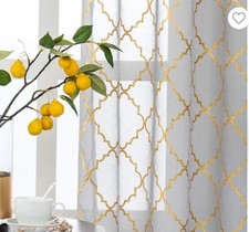 2 Panels W66 x L72 Inch Net Semi Sheer Voiles Eylets Curtains Grey Gold A1