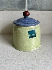 Denby Juice Lidded Sugar Bowl Apple Green Blue Berry Lemon Yellow New Chipped