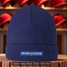 Henri Lloyd Inspired Themed Winter Beanie Hat Navy One Size Unisex Adults