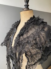 Original Antique Edwardian Black Cape Lace Bead Frill - Prop/Reference/Display