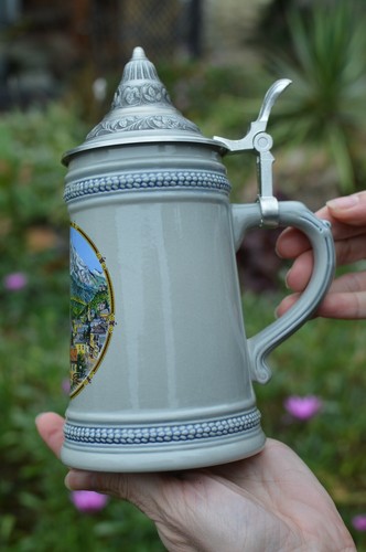 Vintage pewter lidded ceramic - vintage,