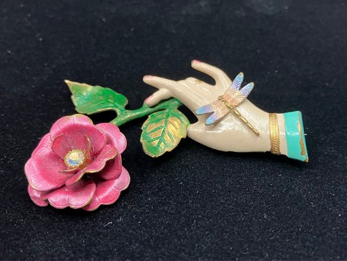 Vintage hand brooch enamel - hand,