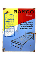 Vintage Banco Products Porcelain Enamel Sign 26x19 in Folding Bed Sofa Spring