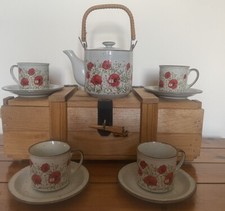 1970s Takahashi Tea Set Japan Stoneware Specked Poppy Floral Japanese Vintage