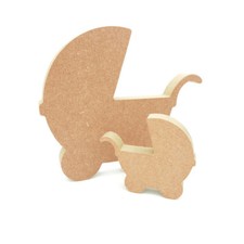 Freestanding Baby shower Pram shape MDF wooden craft blank 18mm pushchair decor