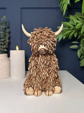 Large Sitting Highland Cow Ornament | Rustic Farmhouse Country Animal Decor |
