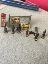 Vintage Lead Miniature People For Train Sets 8 People 1 Phone Box & Advertising