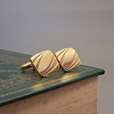 Gold tone cufflinks, engraved wave like design, gold plated, LL-309