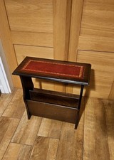 Vintage Wooden Leather Top Side Table & Magazine Rack 1960s