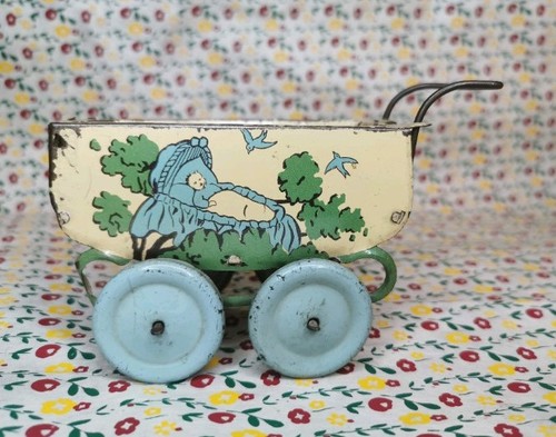 Vintage tin plate - tin, pram