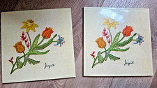 2 Vintage 1971 Donald Art Crewel Embroidery Look Hot Plate Pads Trivets Kitchen
