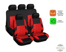 9 PCS FULL RED-BLACK FABRIC CAR SEAT COVERS SET UNIVERSAL WASHABLE IN BAG
