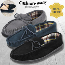 Mens Cushion Walk Real Suede Check Lined Moccasin Full Slippers -Best Sellers