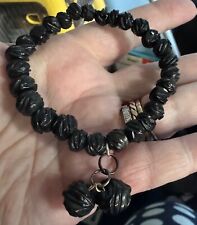VICTORIAN WHITBY JET BRACELET FANCY CARVING- FINELY HAND CARVED & CHARMS  A